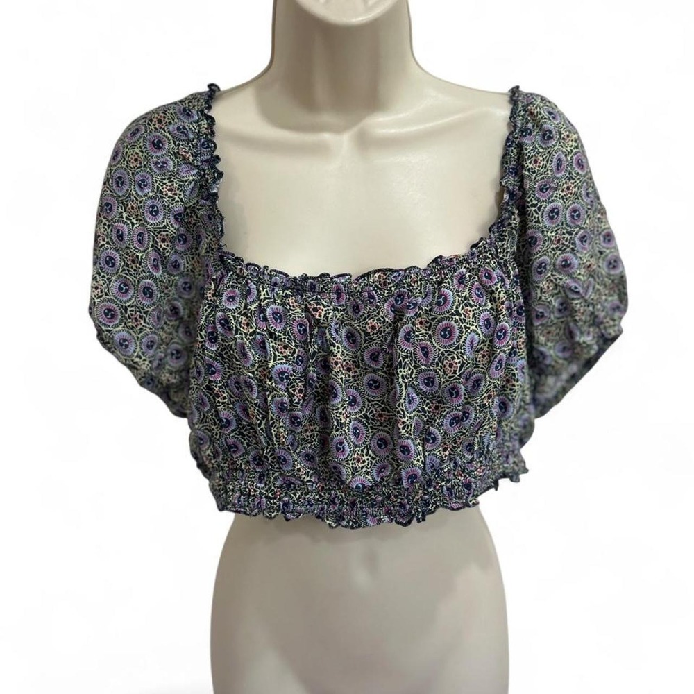 NWT Anthologie Purple and green floral peasant crop top